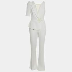 Elisabetta Franchi White Crepe Star Detail Jumpsuit M
