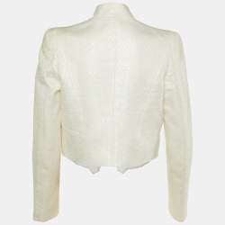 Elisabetta Franchi White Textured Patterned Cotton Open Blazer M
