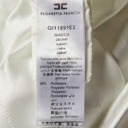 Pre Owned Elisabetta Franchi White Crepe Star Button Detail Double Breasted Blazer M