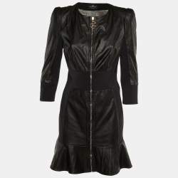 Elisabetta Franchi Black Faux Leather Mini Dress M