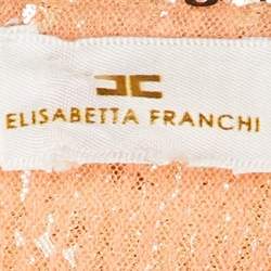 Elisabetta Franchi Rose Gold Sequin Embellished Wrap Maxi Dress M