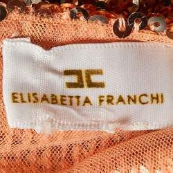 Elisabetta Franchi Rose Gold Sequin Embellished Wrap Maxi Dress M