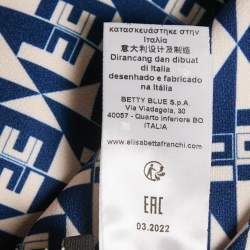 Pre Owned Elisabetta Franchi Navy Blue Monogram Crepe Straight Leg Pants M