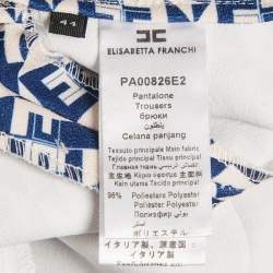 Pre Owned Elisabetta Franchi Navy Blue Monogram Crepe Straight Leg Pants M