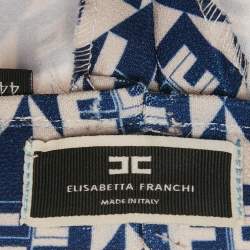 Pre Owned Elisabetta Franchi Navy Blue Monogram Crepe Straight Leg Pants M