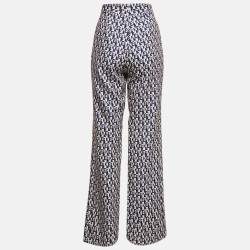 Pre Owned Elisabetta Franchi Navy Blue Monogram Crepe Straight Leg Pants M