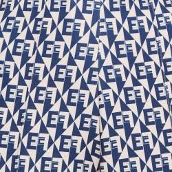 Pre Owned Elisabetta Franchi Navy Blue Monogram Crepe Straight Leg Pants M