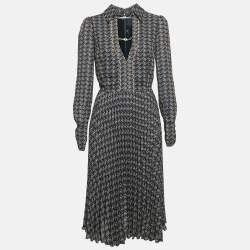 Elisabetta Franchi Navy Blue Printed Crepe Plisse Midi Dress M
