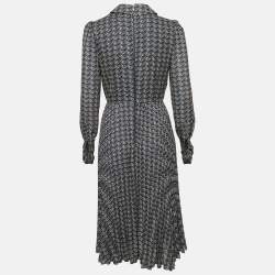 Elisabetta Franchi Navy Blue Printed Crepe Plisse Midi Dress M