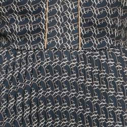 Elisabetta Franchi Navy Blue Printed Crepe Plisse Midi Dress M