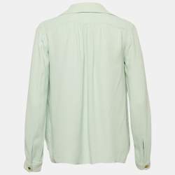 Pre Owned Elisabetta Franchi Blue Crepe Neck-Tie Detail Top M