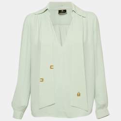 Pre Owned Elisabetta Franchi Blue Crepe Neck-Tie Detail Top M