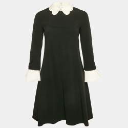Elisabetta Franchi Black Crepe Scallop Collar Mini Dress M