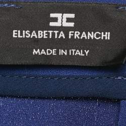 Elisabetta Franchi Blue Crepe Faux Wrap Midi Skirt M
