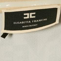 Pre Owned Elisabetta Franchi Navy Blue Logo Print Crepe Crop Top M