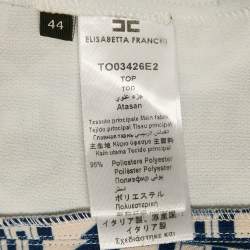 Pre Owned Elisabetta Franchi Navy Blue Logo Print Crepe Crop Top M