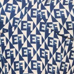 Pre Owned Elisabetta Franchi Navy Blue Logo Print Crepe Crop Top M