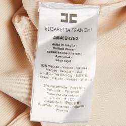 Pre Owned Elisabetta Franchi Cream Logo Embellished Knit Sleeveless Long Dress S