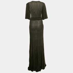 Pre Owned Elisabetta Franchi Black Lurex Knit Lace-Up Detail Maxi Dress M