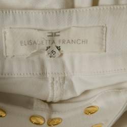 Elisabetta Franchi White Denim Metal Logo Detail High Waist Jeans S Waist 25"