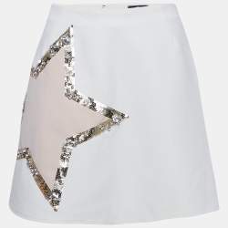 Elisabetta Franchi White Star Embellished Crepe Mini Skirt M