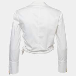 Pre Owned Elisabetta Franchi White Synthetic Wrap Shirt Blouse M