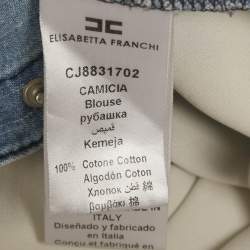 Elisabetta Franchi Jeans Blue Denim & White Chiffon Button Front Shirt S