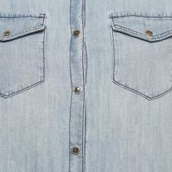 Elisabetta Franchi Jeans Blue Denim & White Chiffon Button Front Shirt S