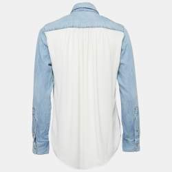 Elisabetta Franchi Jeans Blue Denim & White Chiffon Button Front Shirt S