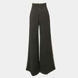 Pre Owned Elisabetta Franchi Black Organza Trim Crepe Flared High Rise Pants M