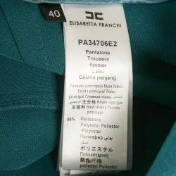 Pre Owned Elisabetta Franchi Teal Blue Crepe Chain Detail Flared Trousers S