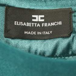 Pre Owned Elisabetta Franchi Teal Blue Crepe Chain Detail Flared Trousers S