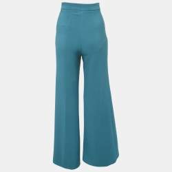 Pre Owned Elisabetta Franchi Teal Blue Crepe Chain Detail Flared Trousers S