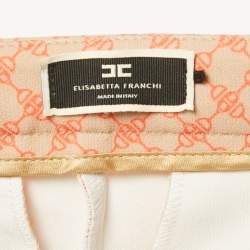 Pre Owned Elisabetta Franchi Orange Printed Crepe High Rise Trousers S