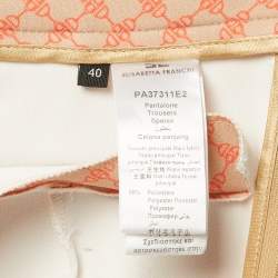 Pre Owned Elisabetta Franchi Orange Printed Crepe High Rise Trousers S