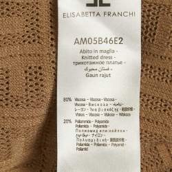 Pre Owned Elisabetta Franchi Brown Monogram Stretch Knit Bodycon Dress S