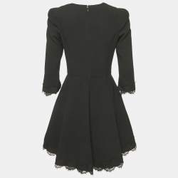 Pre Owned Elisabetta Franchi Black Crepe Lace Trim Flared Mini Dress M