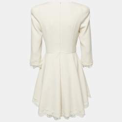 Pre Owned Elisabetta Franchi Beige  Crepe Lace Trim Flared Mini Dress M