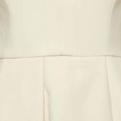 Pre Owned Elisabetta Franchi Beige  Crepe Lace Trim Flared Mini Dress M