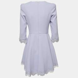 Pre Owned Elisabetta Franchi Lavender Crepe Lace Trim Flared Mini Dress M