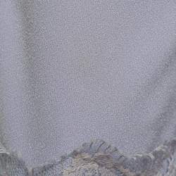 Pre Owned Elisabetta Franchi Lavender Crepe Lace Trim Flared Mini Dress M