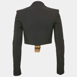 Pre Owned Elisabetta Franchi Black Embellished Crepe Cropped Blazer M