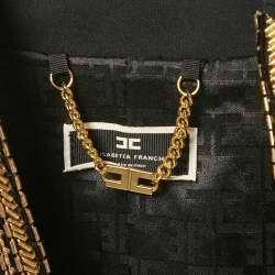 Pre Owned Elisabetta Franchi Black Embellished Crepe Cropped Blazer M