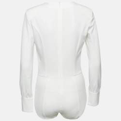 Pre Owned Elisabetta Franchi White Jersey Plunging Neck Bodysuit M
