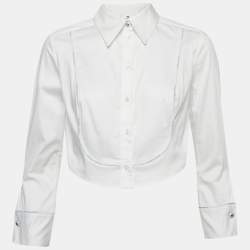 Pre Owned Elisabetta Franchi White Poplin Crop Top M