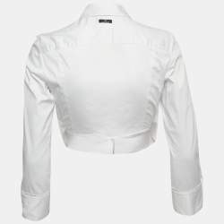 Pre Owned Elisabetta Franchi White Poplin Crop Top M