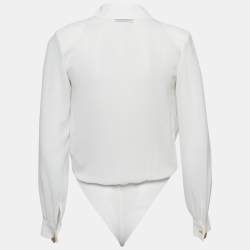 Pre Owned Elisabetta Franchi White Chiffon Plunging Neck Bodysuit S