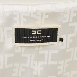 Pre Owned Elisabetta Franchi White Crepe Double Breasted Coat Dress M