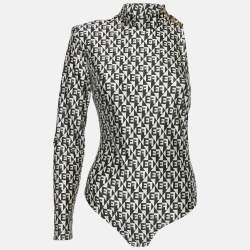 Pre Owned Elisabetta Franchi Monogram Print Jersey Bodysuit and Leggings Set M/L