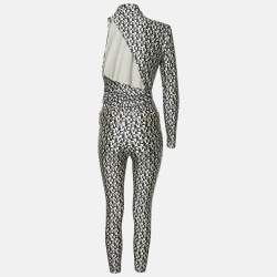 Pre Owned Elisabetta Franchi Monogram Print Jersey Bodysuit and Leggings Set M/L